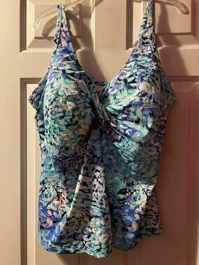 Swimsuits Just for Us.com
 Women One-Piece Swim Tankini in Aqua Blue Multi-Print